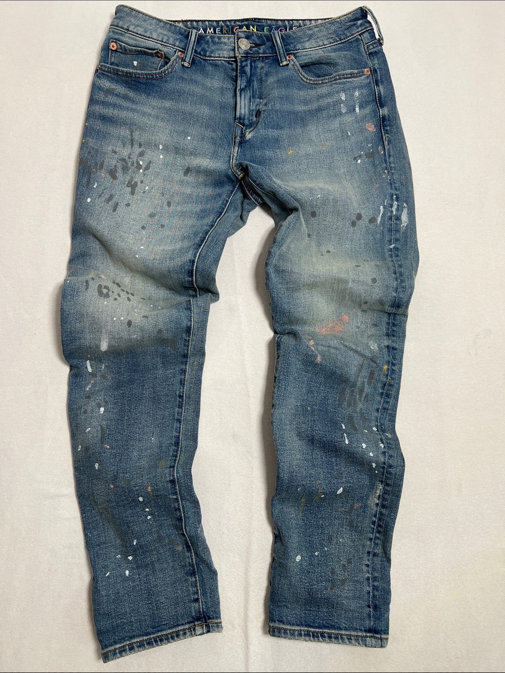 American Eagle Outfitters unisex Blue Distressed Slim Jeans. Pride edition.